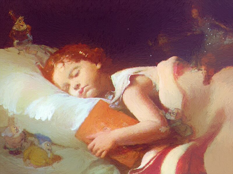 Child Sleeping on Bed — White, Serene