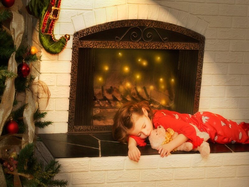 Child Sleeping on Fireplace