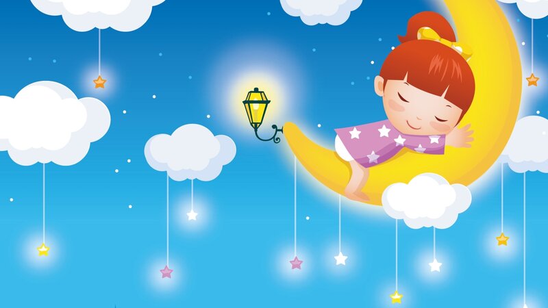 child sleeping on moon