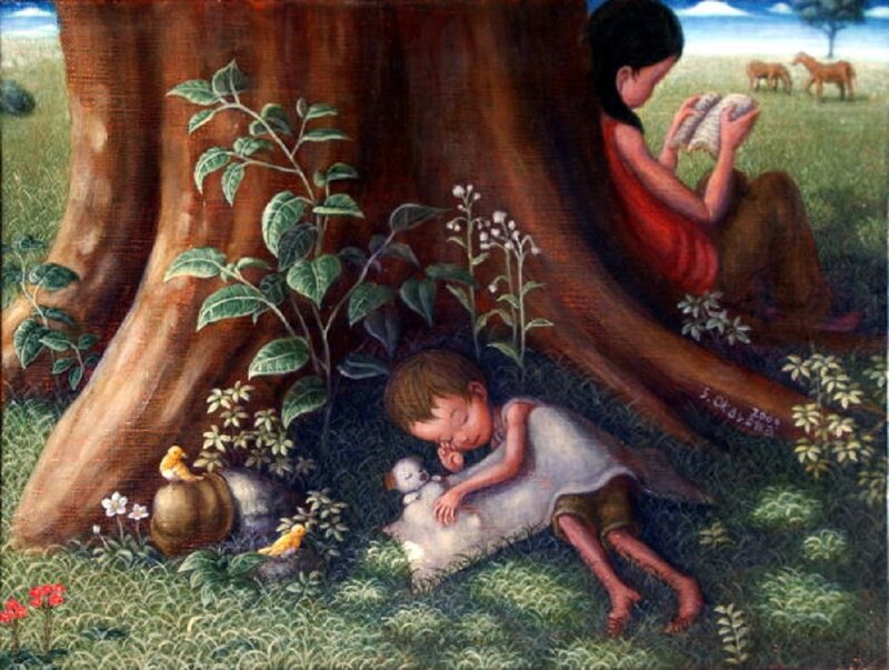 Child Sleeping under Tree