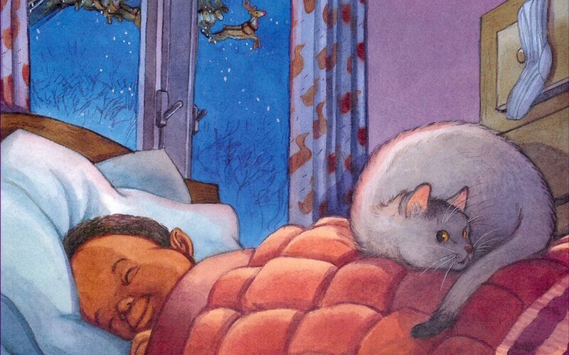 Child Sleeping with Cat — Red