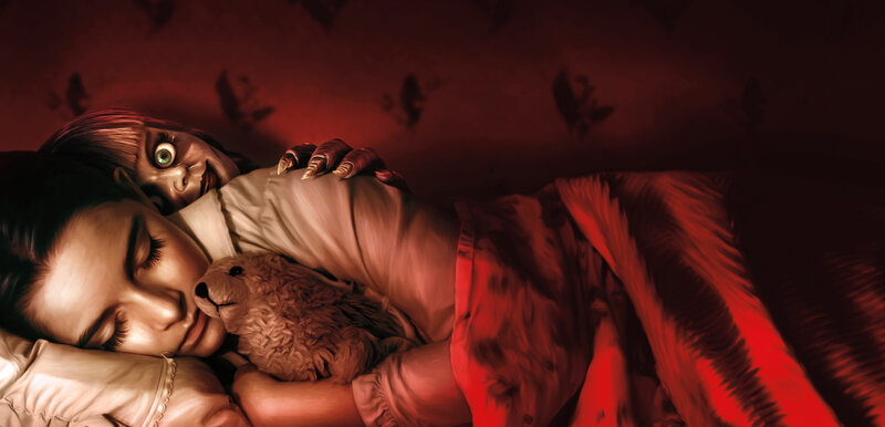 Child Sleeping with Doll — Red