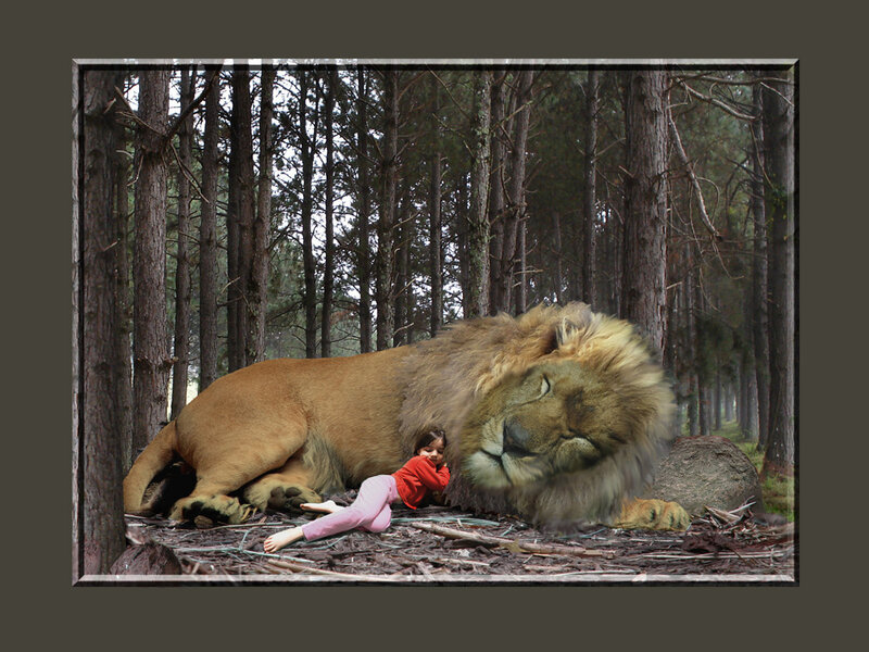 Child Sleeping with Lion