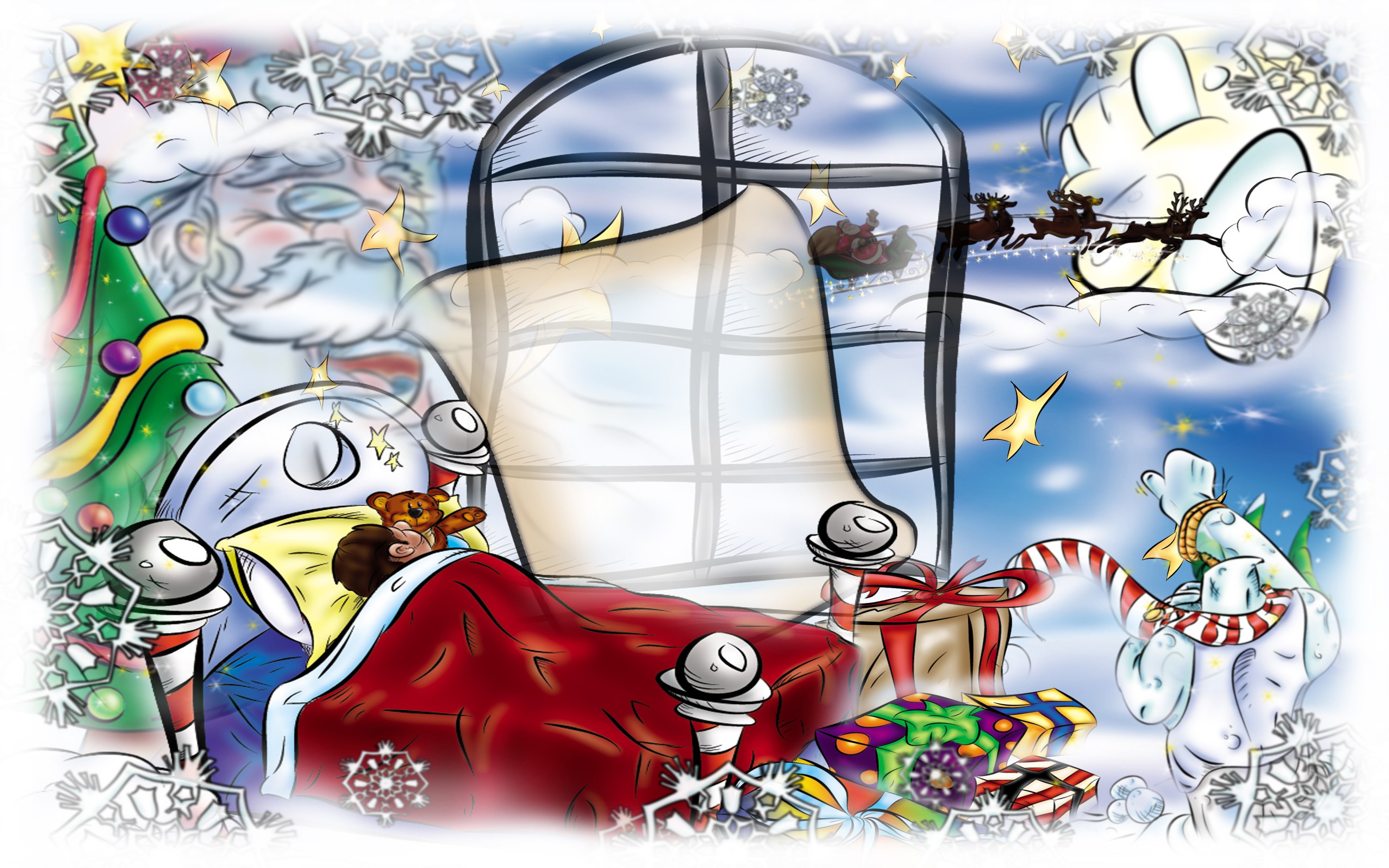 Child sleeping with Santa's sleigh