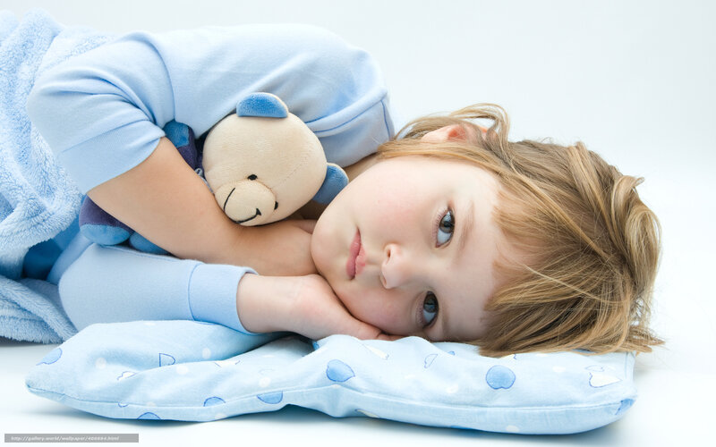 Child Sleeping with Teddy Bear — Blue, Calm