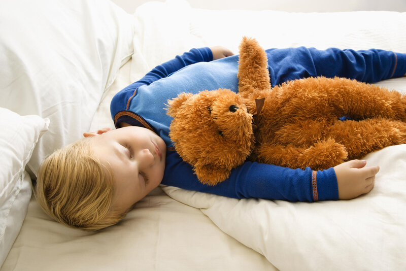Child Sleeping with Teddy Bear — White, Serene