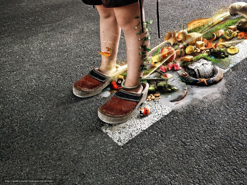 child stepping on nature scene