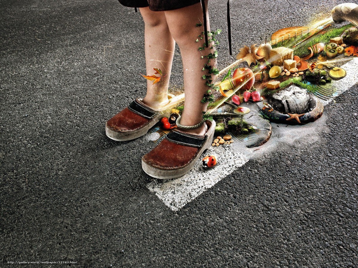 child stepping on nature scene