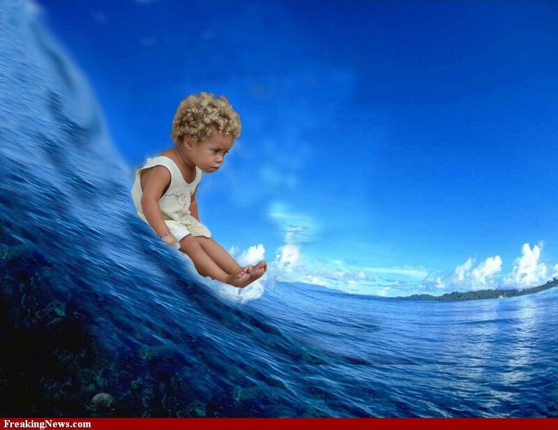 Child Surfing Wave
