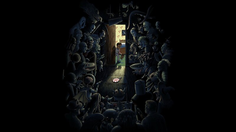 Child Surrounded by Monsters — Black, Dramatic