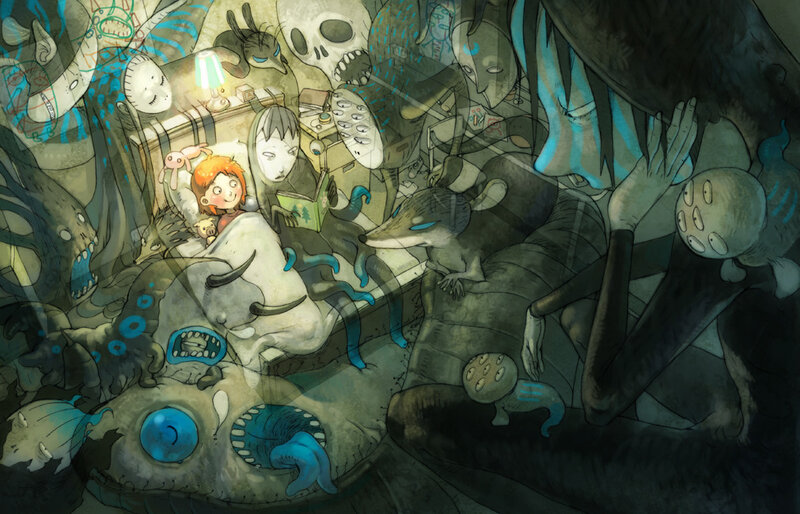 child surrounded by nightmares