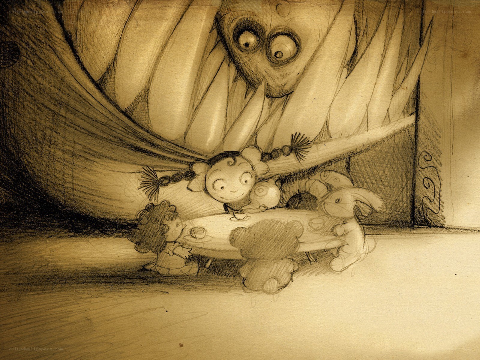 child under bed with toys