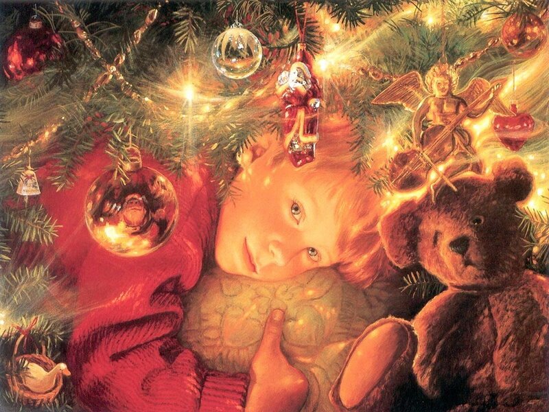 Child under Christmas tree