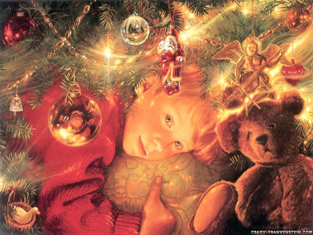 Child under Christmas tree