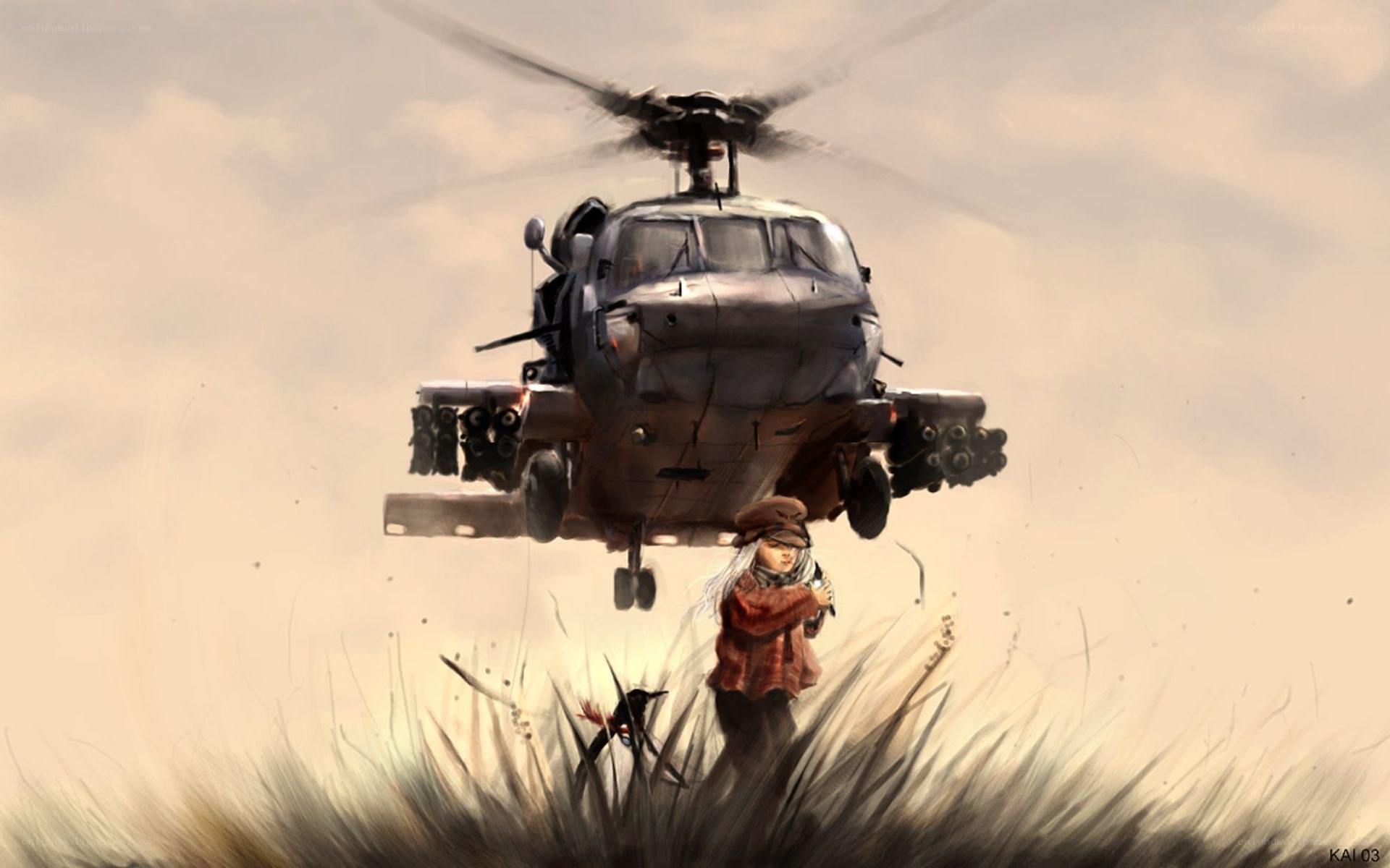 Child under helicopter attack