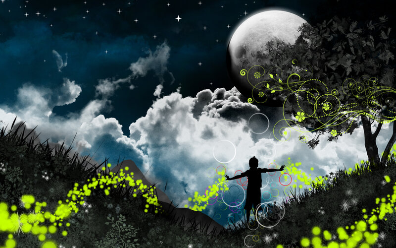 child under moonlit sky