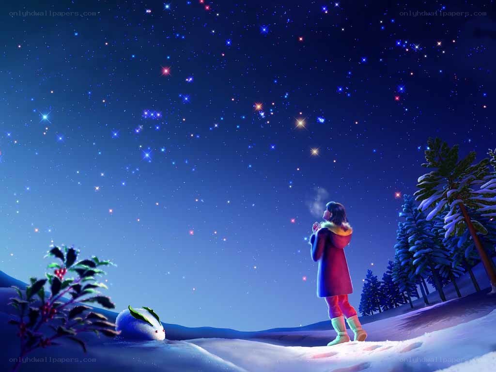 Child under starry night sky