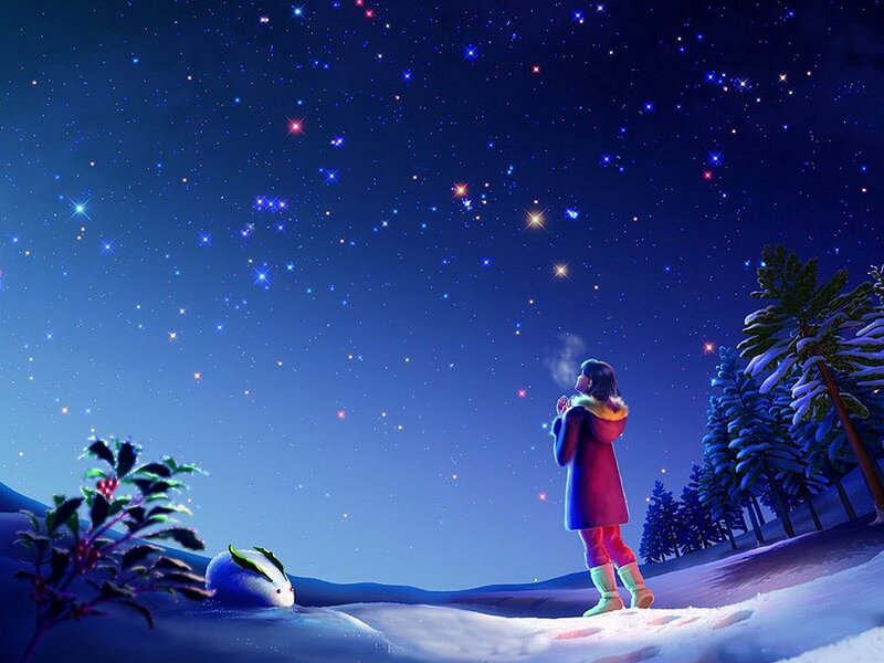 Child under starry night sky