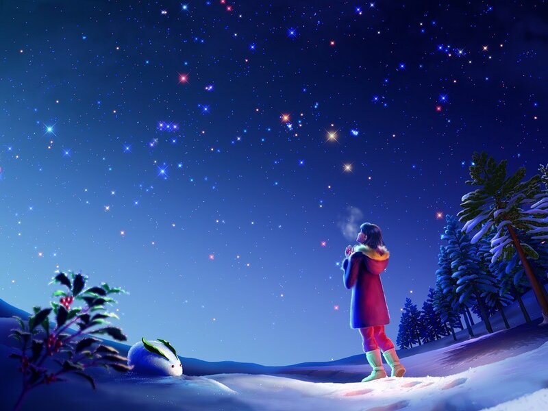 Child under starry sky