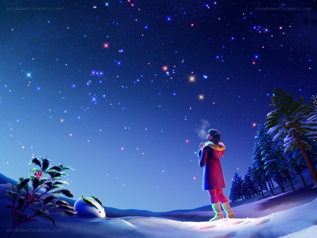 Child under starry sky