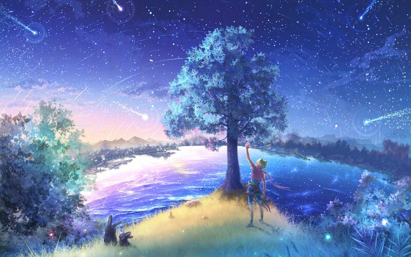 Child under Starry Sky — Blue, Serene