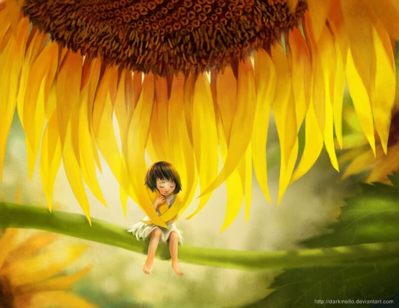 Child under Sunflower — Yellow