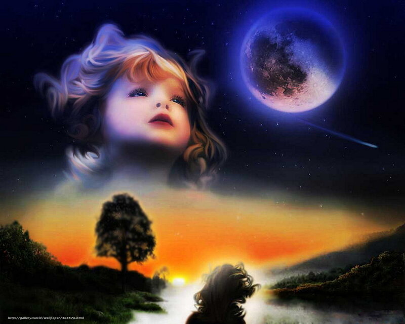 Child under the moon
