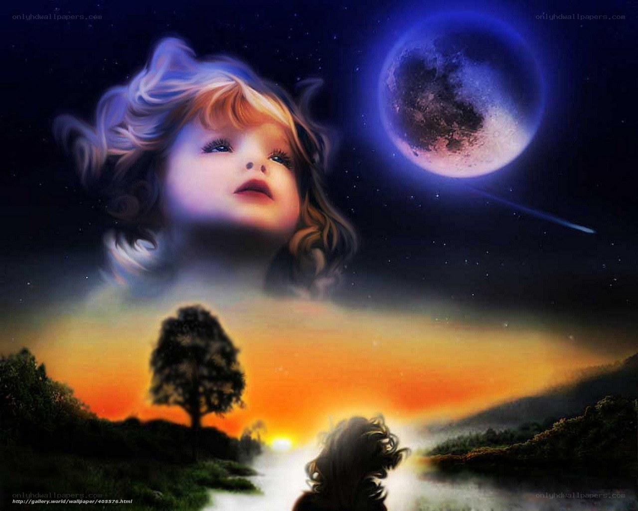 Child under the moon