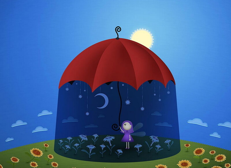 Child under Umbrella — Blue