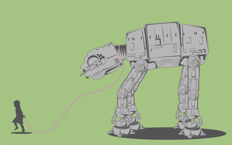 child walking a giant robot