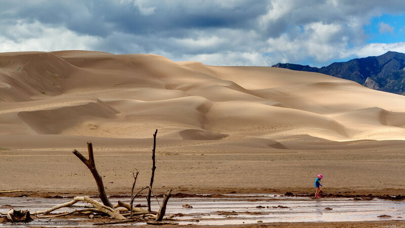 Child walking near sand dunes