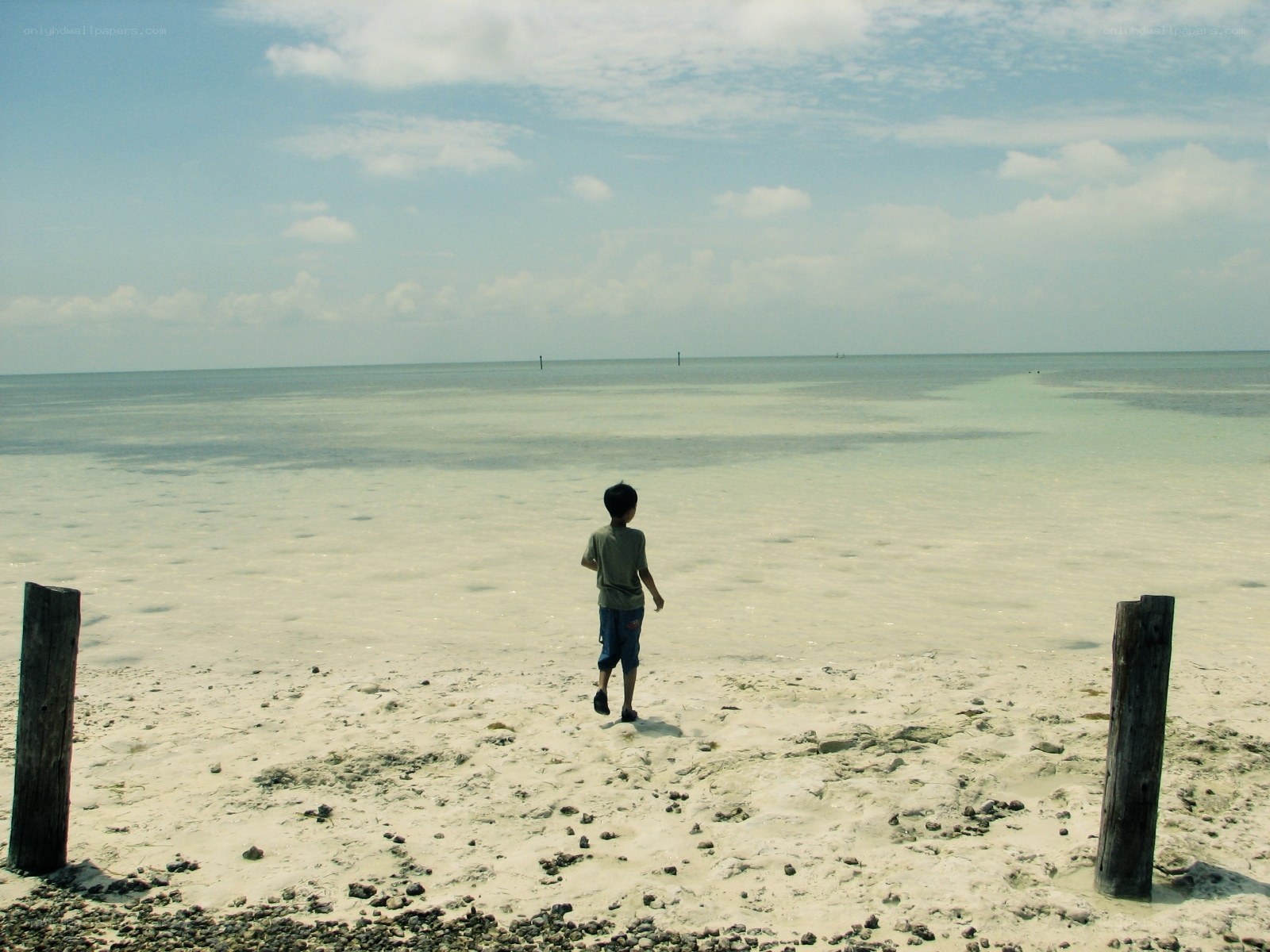 Child walking on a beach