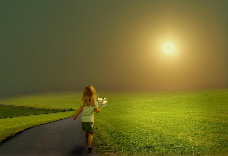 child walking on a path