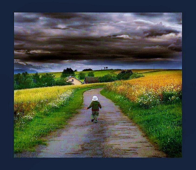 Child walking on a rural path