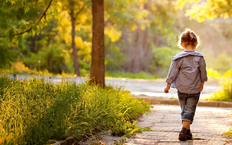 Child Walking on Path — Green, Serene, Afternoon