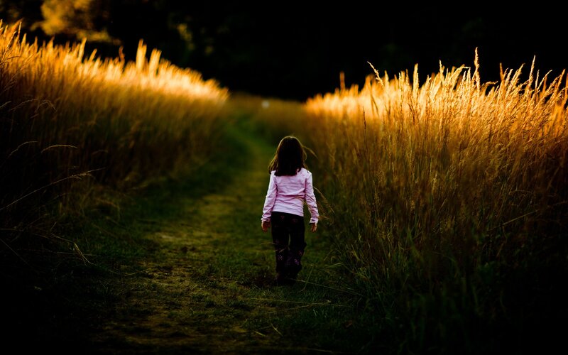 child walking through a field