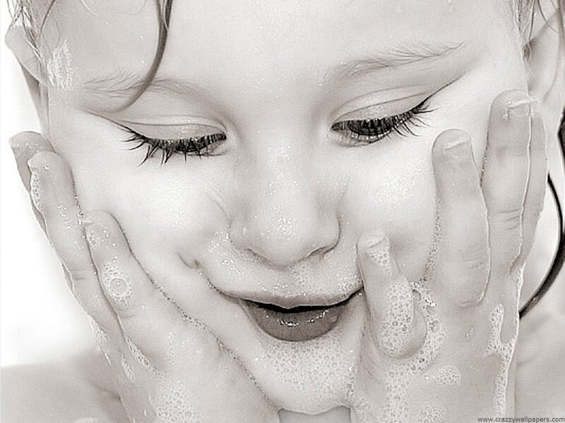 Child Washing Face — Black, Playful