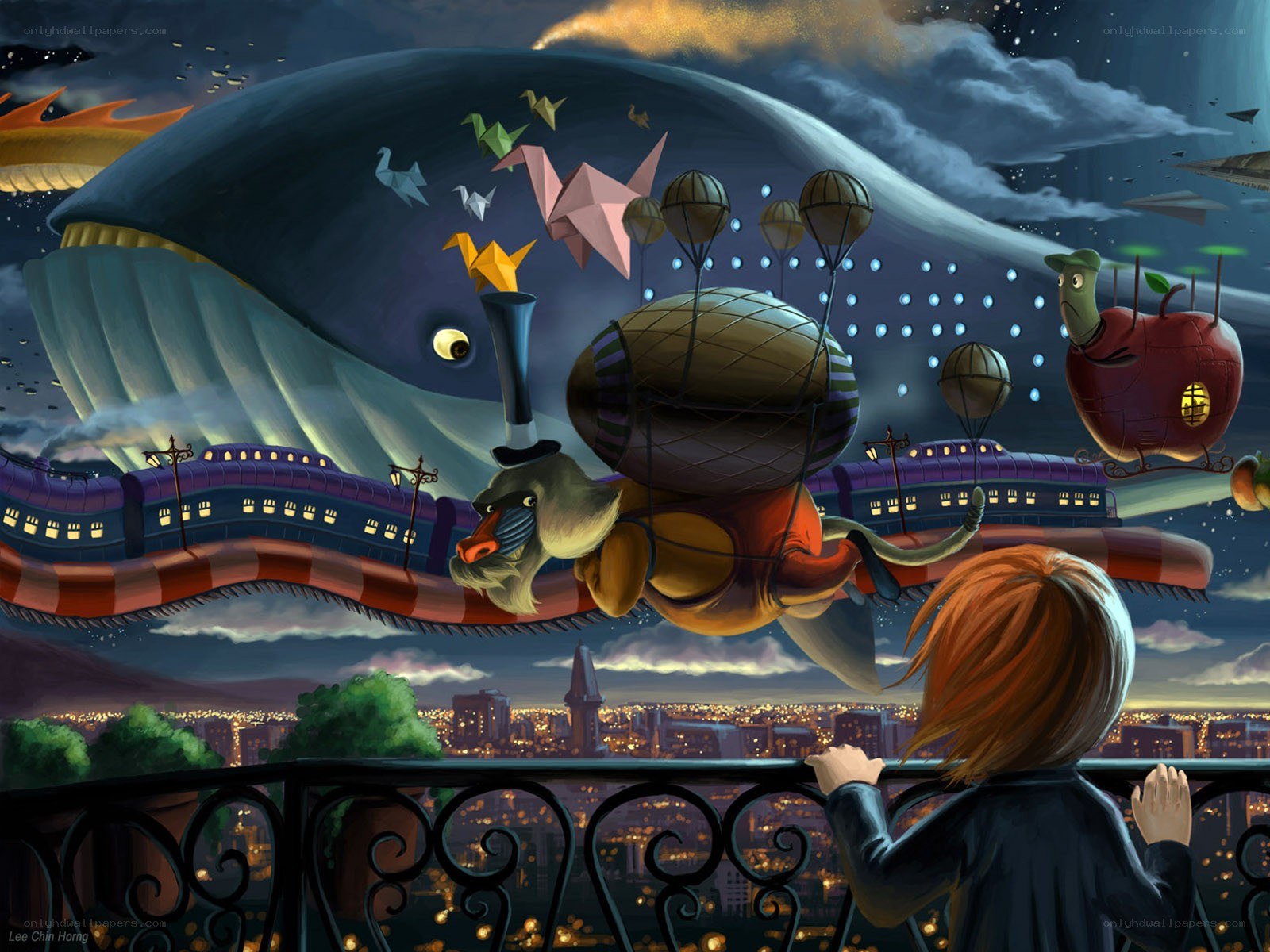 Child watches fantastical parade