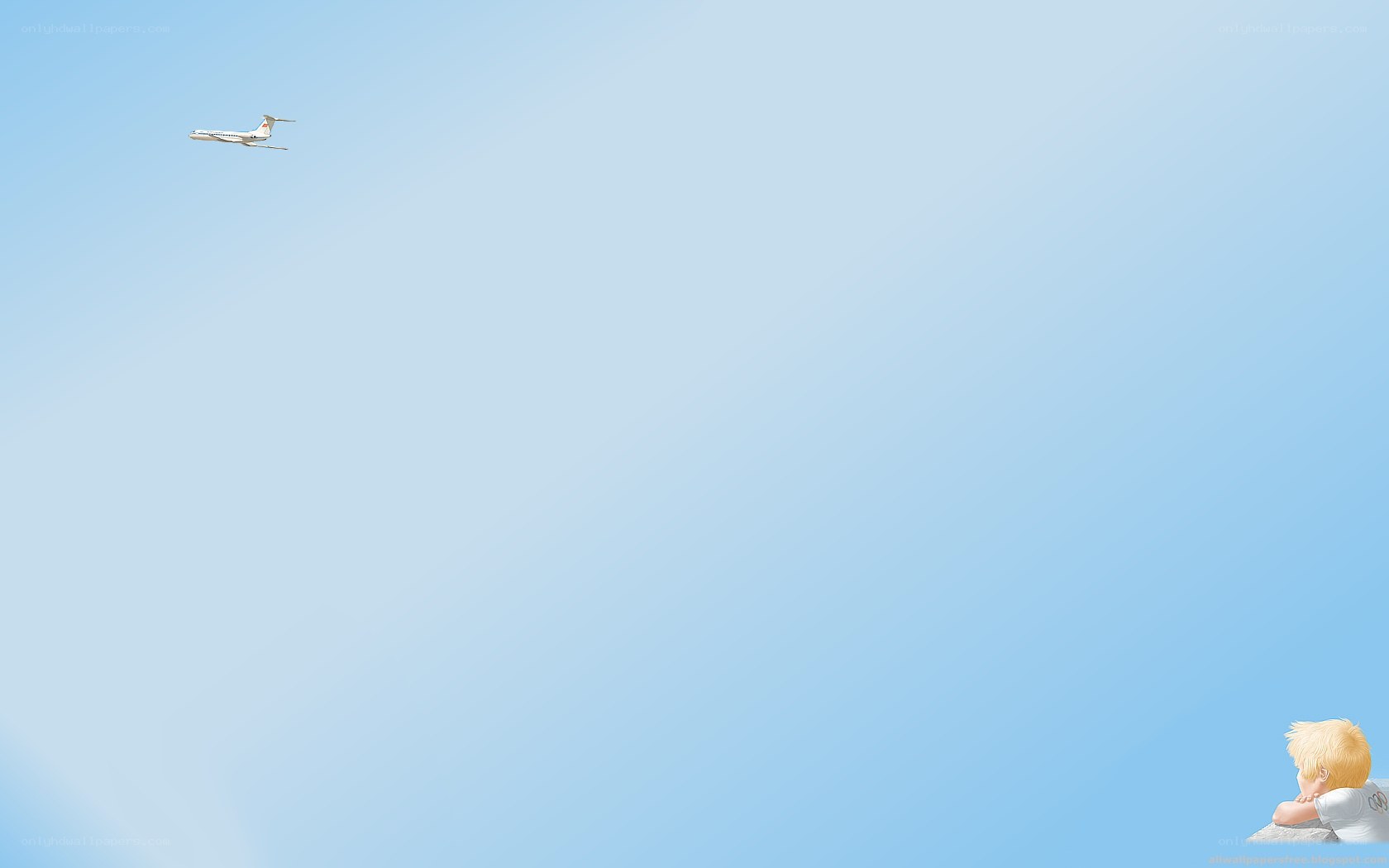 child watching airplane in sky