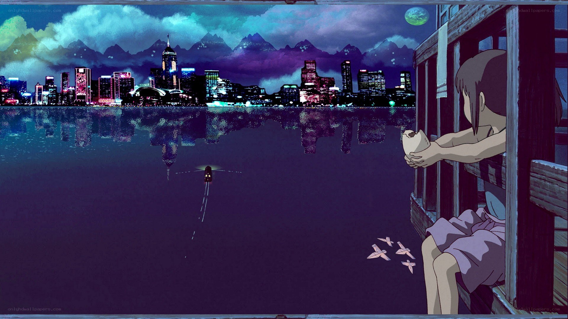 child watching city at night