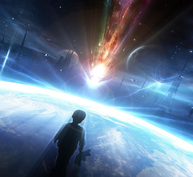 Child watching cosmic event