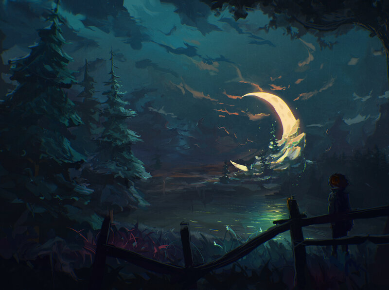 Child Watching Crescent Moon