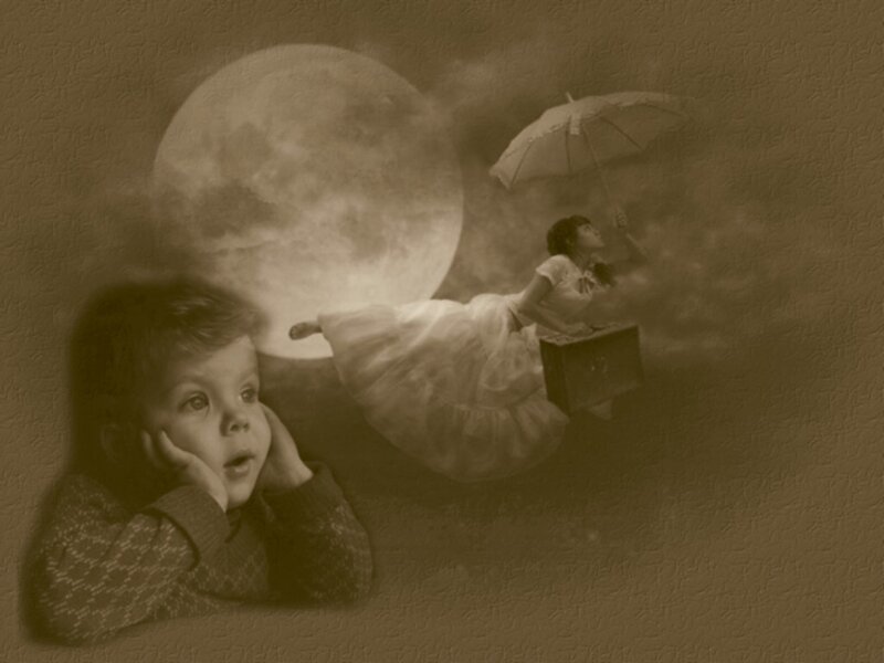 Child Watching Girl Fly