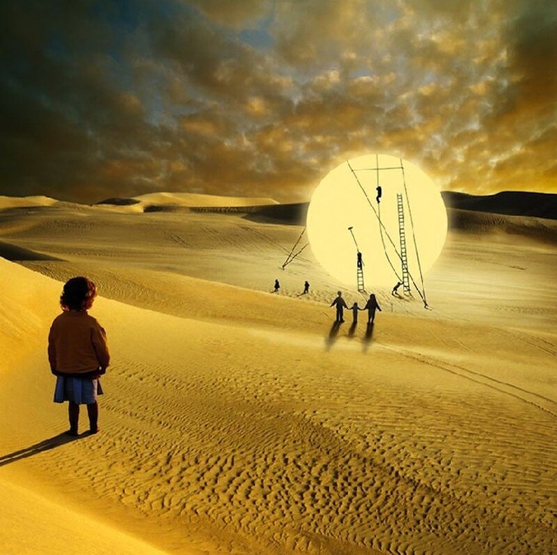 Child watching people on a giant sun