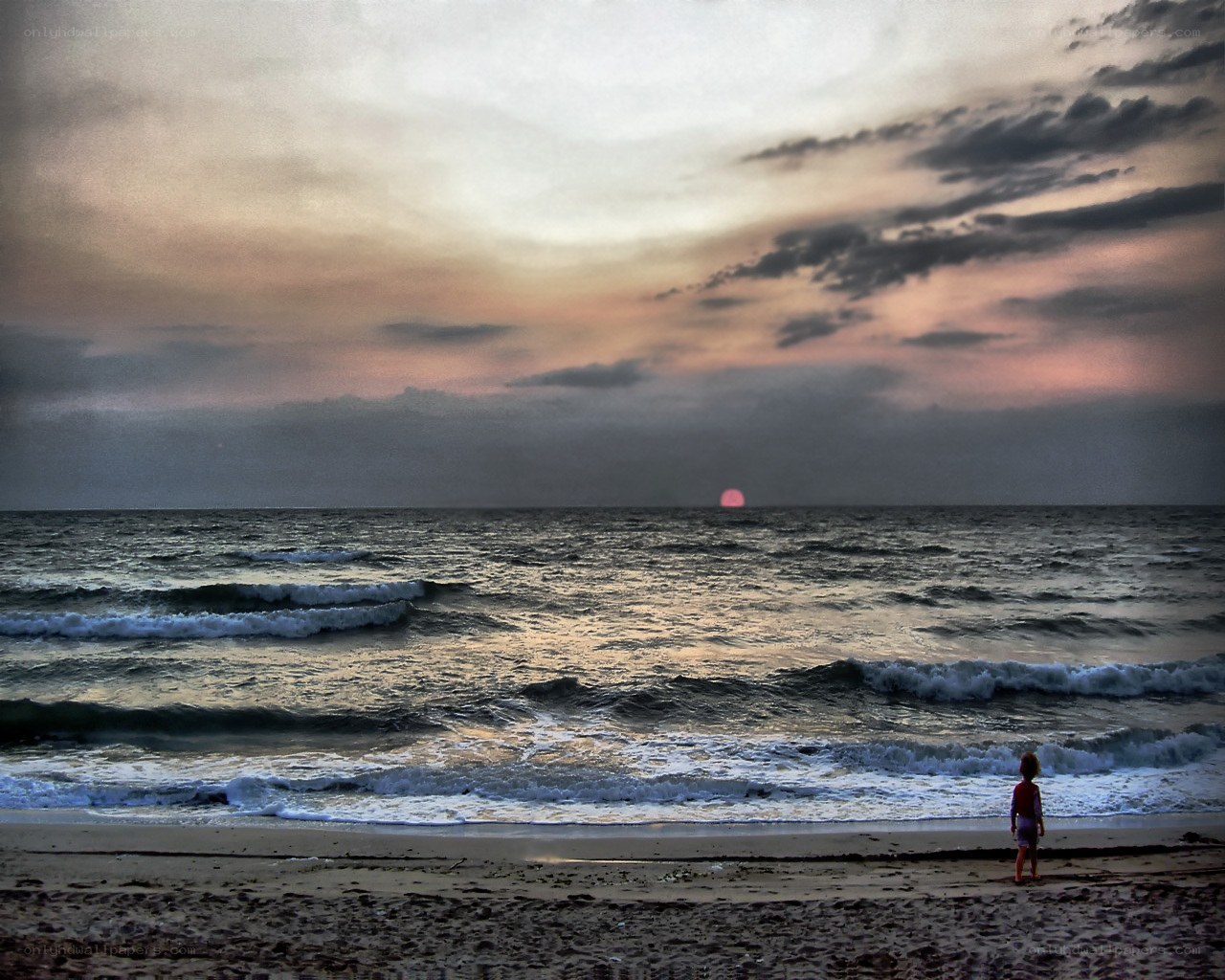 Child watching sunset at the beach