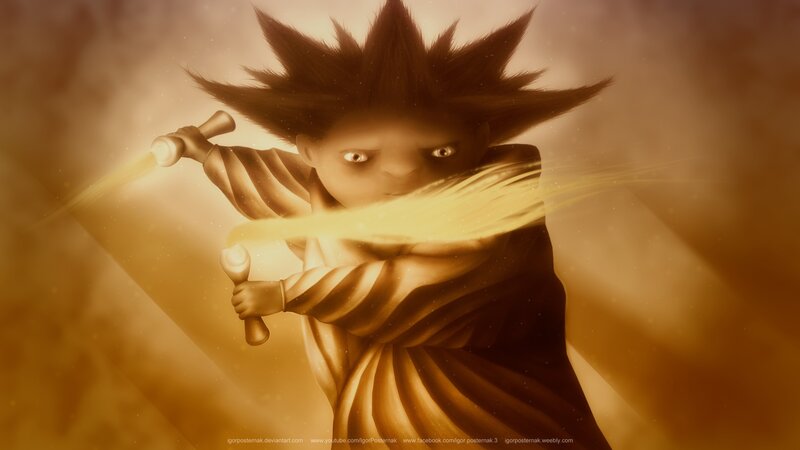 Child Wielding Glowing Sword — Gold