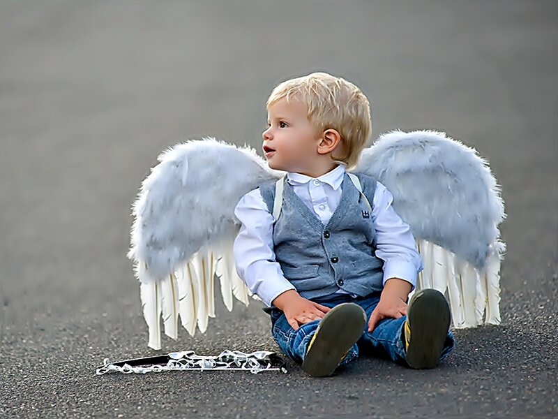 Child with Angel Wings — Gray, Serene