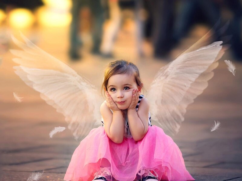 Child with Angel Wings — Pink, Serene, Sunset