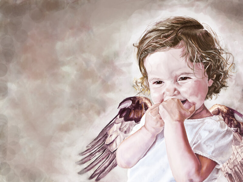 Child with Angel Wings — White, Joyful