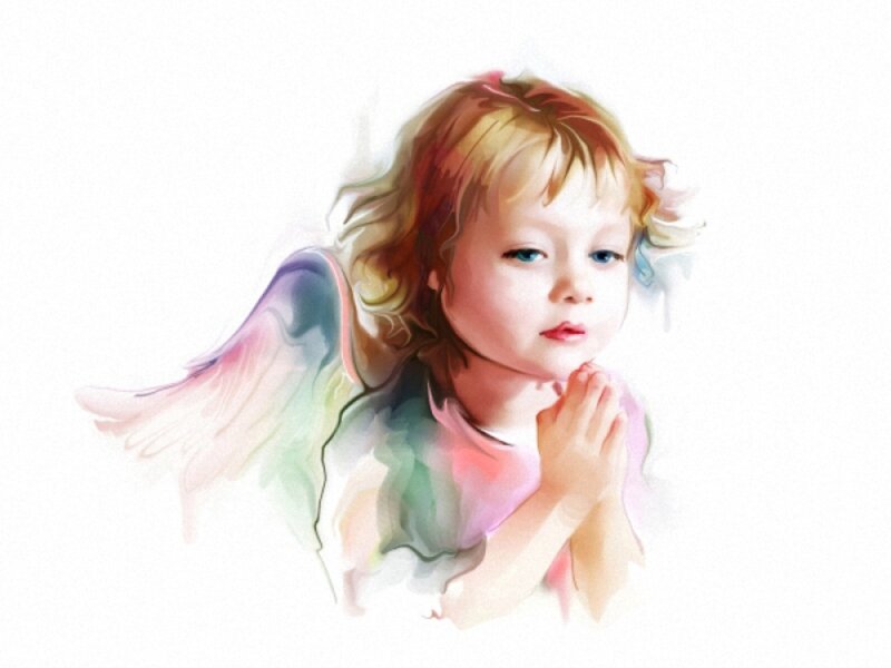 Child with Angel Wings — White, Serene, Illustration